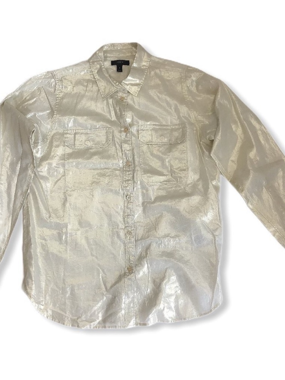 J Crew Shimmery Cream Button-Up Shirt Size 14